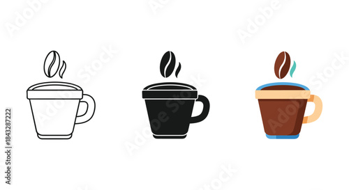 Coffee cup icons set with coffee bean