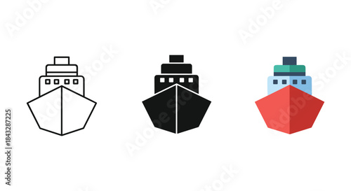 Set of simple ship logos in different styles and colors
