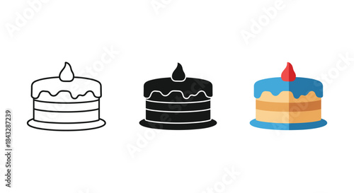 Three different cakes with candle on top