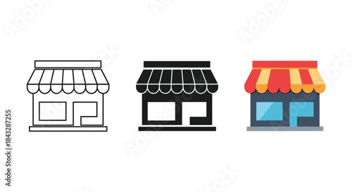Storefront icons in different colors and styles