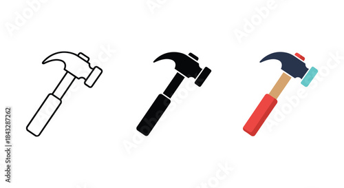 Various hammer illustrations in different styles