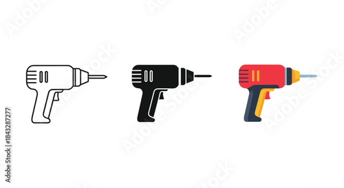 Drill machine icon set in different style