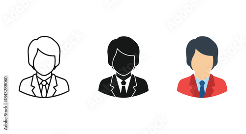 Three business professionals illustrated in different styles