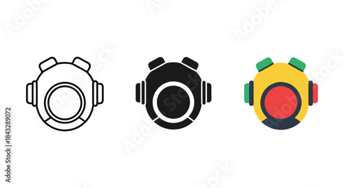 Set of three different style gas masks