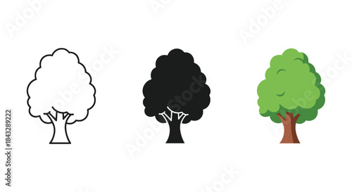 Tree icon set with different styles and colors