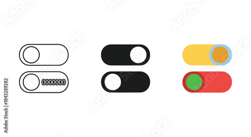 Toggle switch icons in various styles and colors