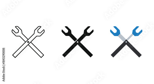 Set of crossed wrench icons in different styles