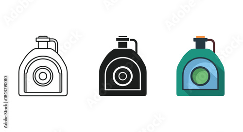 Oil can icon set in different style and color