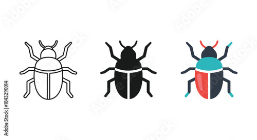 Beetle icon set in various design styles