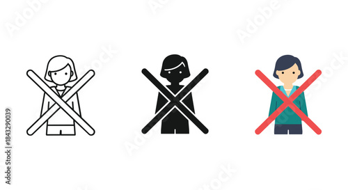 Not allowed female character illustration set