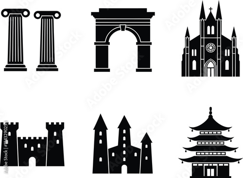 Ancient architecture silhouette pack .eps