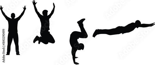 Set of janitorial cleaning workers using various tools including mops, brooms, and vacuums, showing industrial service action, vector.