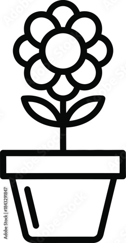 Simple line art illustration of a potted flower perfect for design projects on transparent background