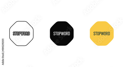 Set of stopword sign boards in different colors