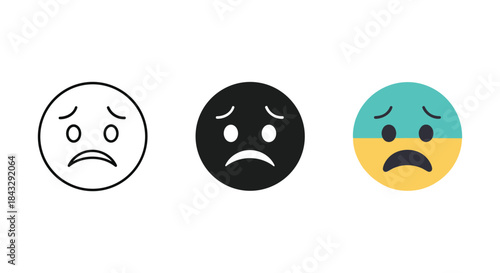 Different sad emoji faces on white background