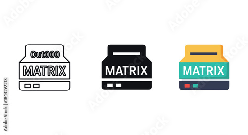 Matrix printer icon set in various styles