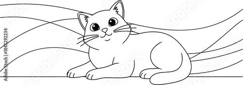 Simple line drawing of a cute cat lying down ideal for various design projects on transparent background