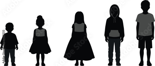 Silhouettes of children in different growth stages, representing childhood development, learning, and diversity in a colorful artistic concept.