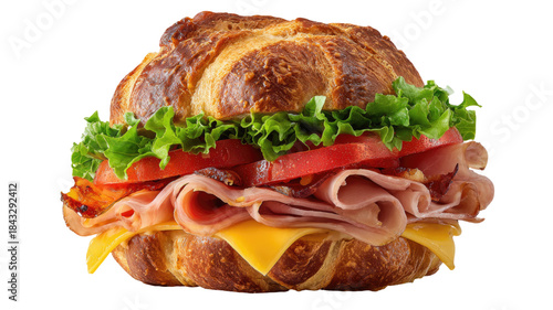 Fresh roast beef, ham, and cheese sandwiches on a white background, isolated, perfect for lunch or a quick snack