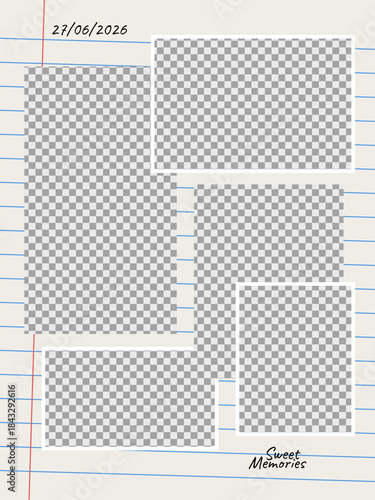 Customizable Photo Collage Template on Lined Notebook Paper for Sweet Memories and Creative Scrapbooking Projects