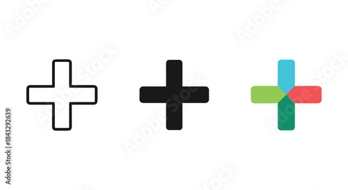 Collection of plus sign symbols in different styles