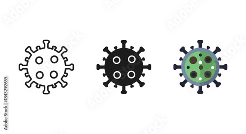 Virus icons in different styles and colors