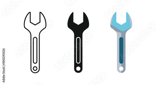 Set of different style spanner icons on white background