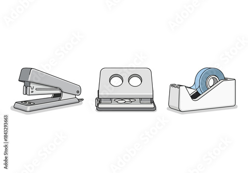Office Supplies: Stapler Hole Punch and Tape Dispenser.