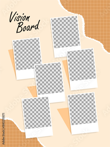 Vision Board Template with Torn Paper Effect and Grid Background for Creating Mood Boards and Inspiration Collages