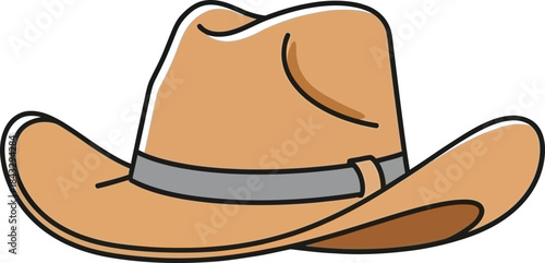 A detailed cartoon illustration of a brown cowboy hat with a gray band on transparent background
