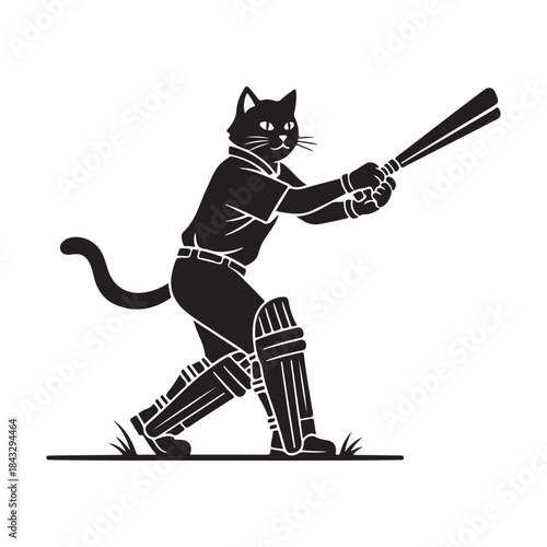 Silhouette of a monkey playing cricket with a bat