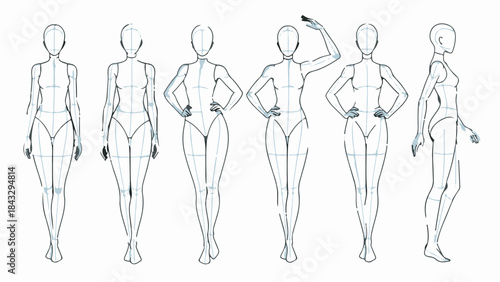 Hand drawn female body figure sketches illustrating different body types and poses
