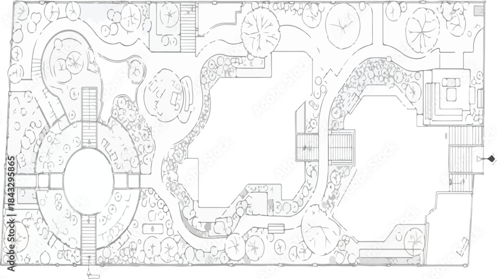 Obraz premium Vector Architectural Drawing of Landscape Garden Plan Top View isolated PNG with Transparent Background