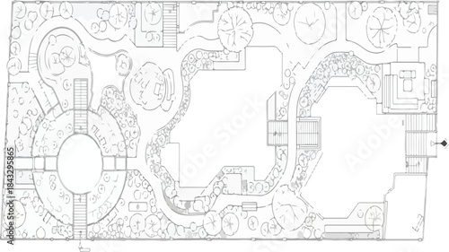 Vector Architectural Drawing of Landscape Garden Plan Top View isolated PNG with Transparent Background