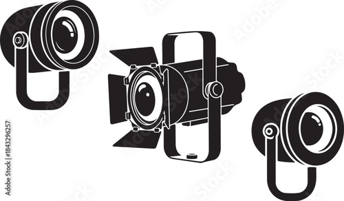 Set of three black and white spotlight illustrations for stage and studio use