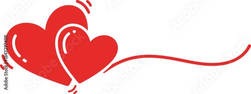 Two interconnected red hearts with a flowing line a romantic symbol on transparent background