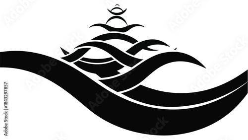 Abstract black waves forming a layered, organic silhouette against a white background