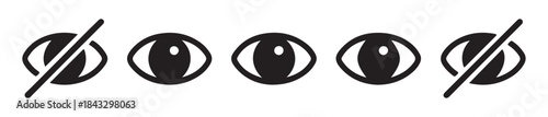 Set of eye icons collection. Simple linear eyes view and invisible password signs. Optic vision symbols group