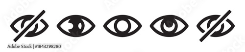 Set of eye icons collection. Simple linear eyes view and invisible password signs. Optic vision symbols group