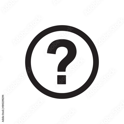 Solid question mark in a circle for seeking help or information on white back ground