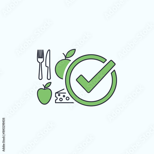 Food icons with a checkmark symbol indicating approval or correctness.
