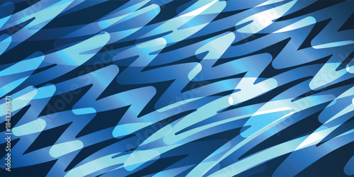 Abstract blue zigzag lines and wavy shapes creating a dynamic and energetic background pattern with varying shades of blue.