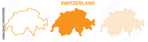 Switzerland Map Vector Set, Europe Outline Silhouette Dotted Shapes, Switzerland Country Infographic Template, Editable EPS Switzerland Geography