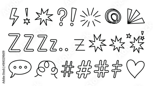 Hand drawn comic book sound effects and symbols speech bubble