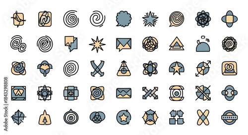 Collection of Hand-Drawn Esoteric Symbols and Geometric Shapes.
