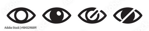 Set of eye icons, show hide password eye line vector icon, ui web button vision symbol concept