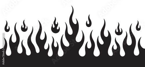Black silhouette of fire flames isolated on white background art graphic design element set design template