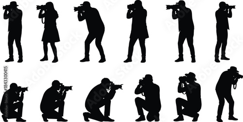 Large collection of cyclist silhouettes, mountain biking, tandem, tricks, cargo and road cycling, vector illustration set, bicycle sport.