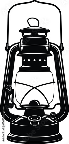 Vintage kerosene lantern illustration with a metal handle and glass enclosure on transparent background