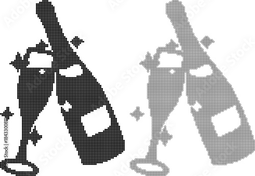 Champagne Bottles Celebrating with Sparkles on White Background